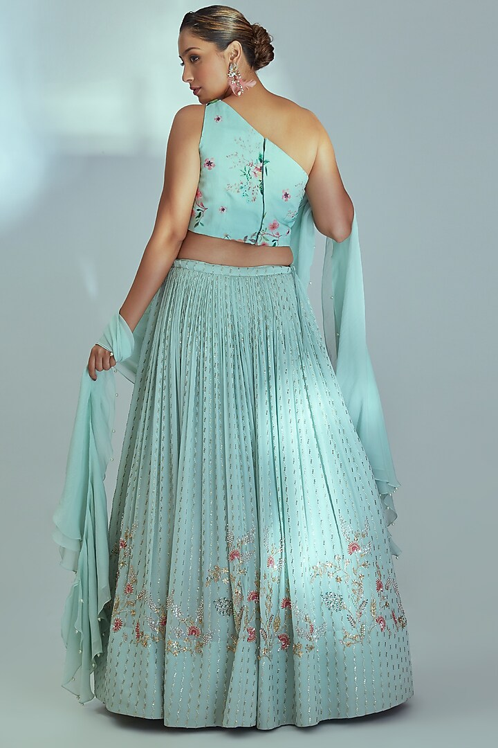 Bluish Sea Green Embroidered Wedding Lehenga Set by Suruchi Parakh at Pernia's Pop Up Shop