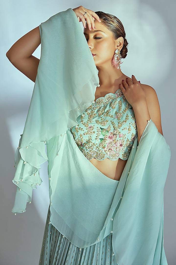Bluish Sea Green Embroidered Wedding Lehenga Set by Suruchi Parakh at Pernia's Pop Up Shop