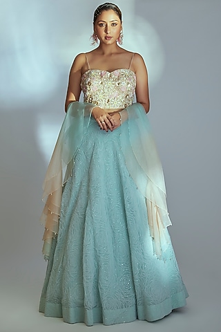 Sea Green Embroidered Lehenga Set by Suruchi Parakh