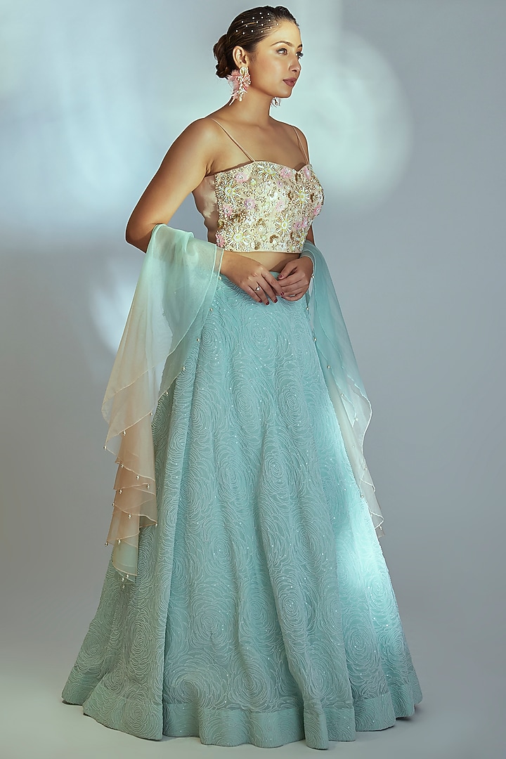 Sea Green Embroidered Wedding Lehenga Set by Suruchi Parakh at Pernia's Pop Up Shop
