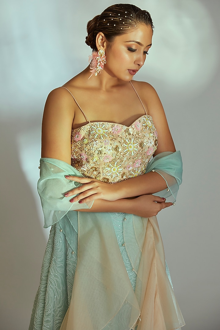 Sea Green Embroidered Wedding Lehenga Set by Suruchi Parakh at Pernia's Pop Up Shop