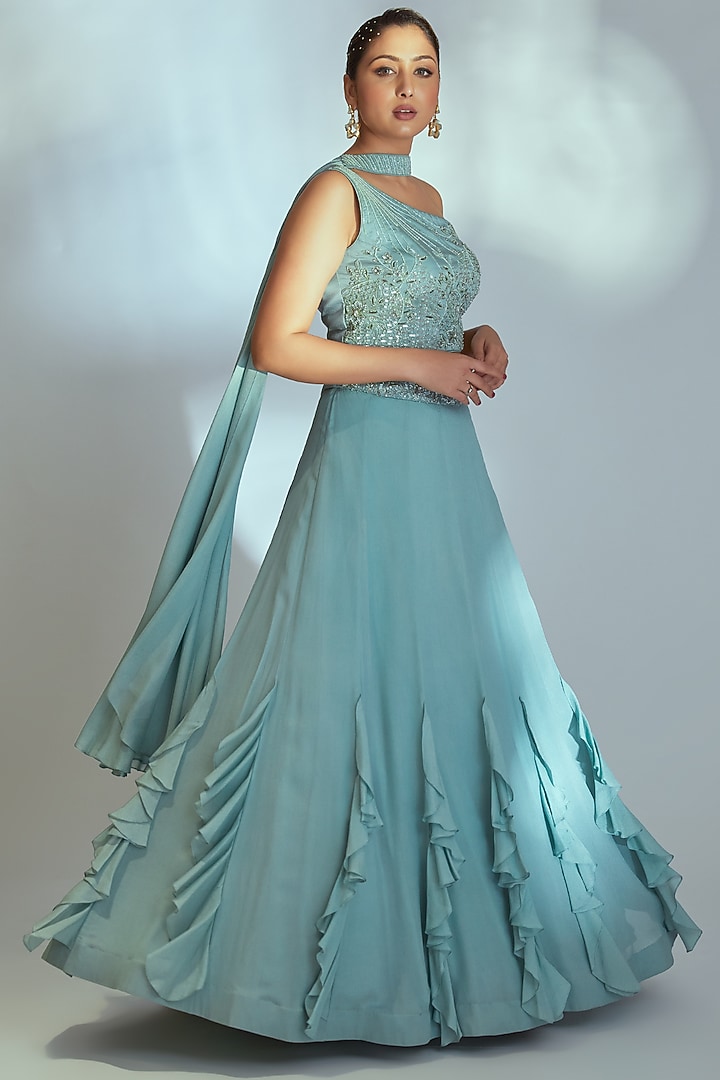 Sea Green Georgette Wedding Lehenga Set by Suruchi Parakh at Pernia's Pop Up Shop