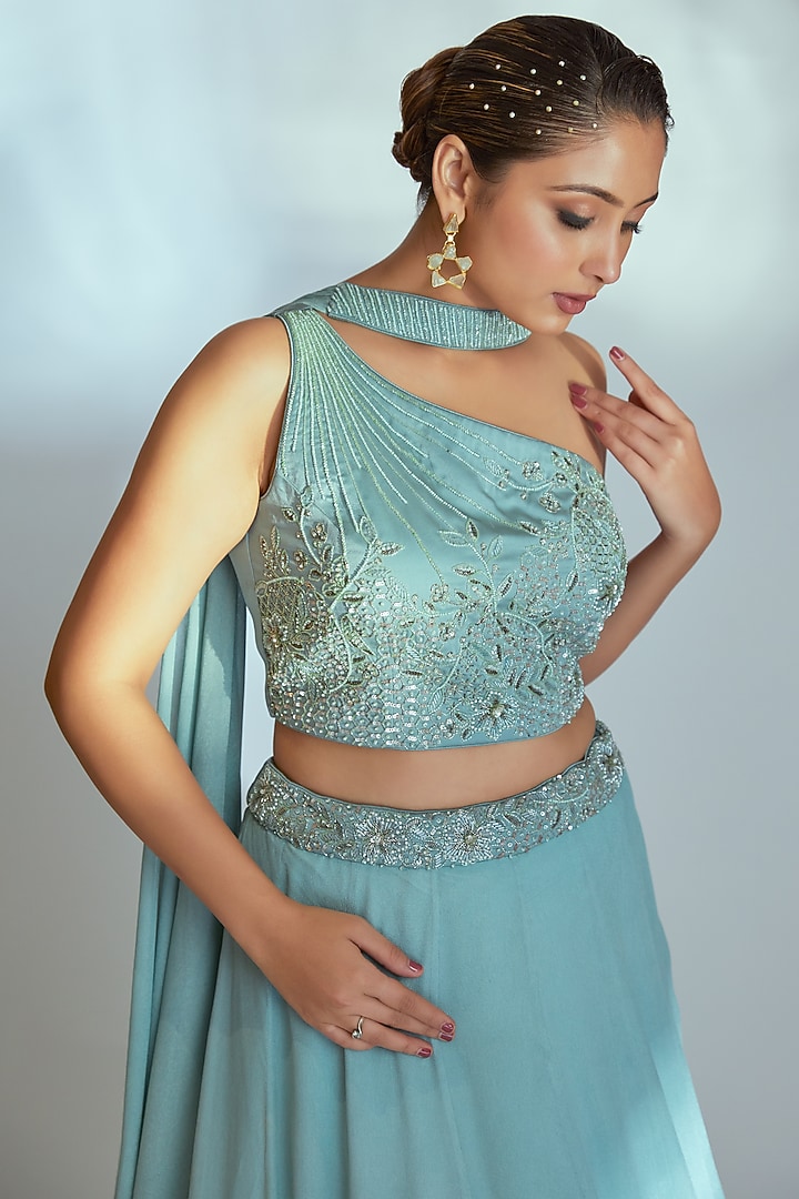 Sea Green Georgette Wedding Lehenga Set by Suruchi Parakh at Pernia's Pop Up Shop