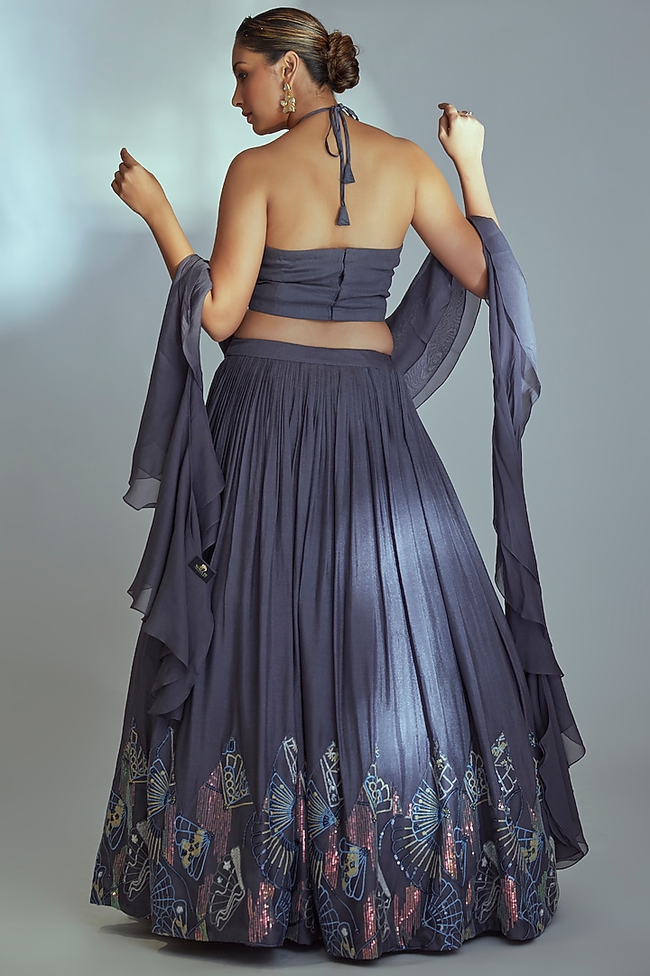 Grey Embroidered Wedding Lehenga Set by Suruchi Parakh at Pernia's Pop Up Shop