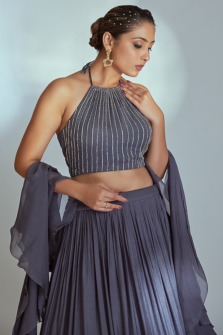 Grey Embroidered Wedding Lehenga Set by Suruchi Parakh at Pernia's Pop Up Shop