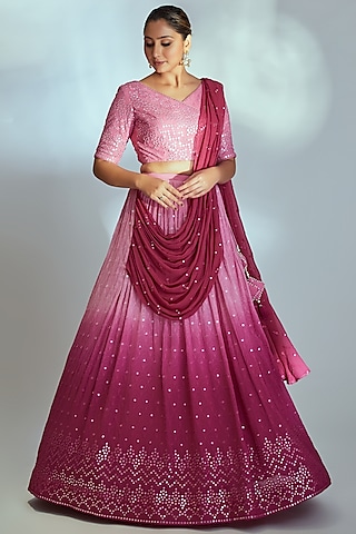 Pink Georgette Lehenga Set by Suruchi Parakh