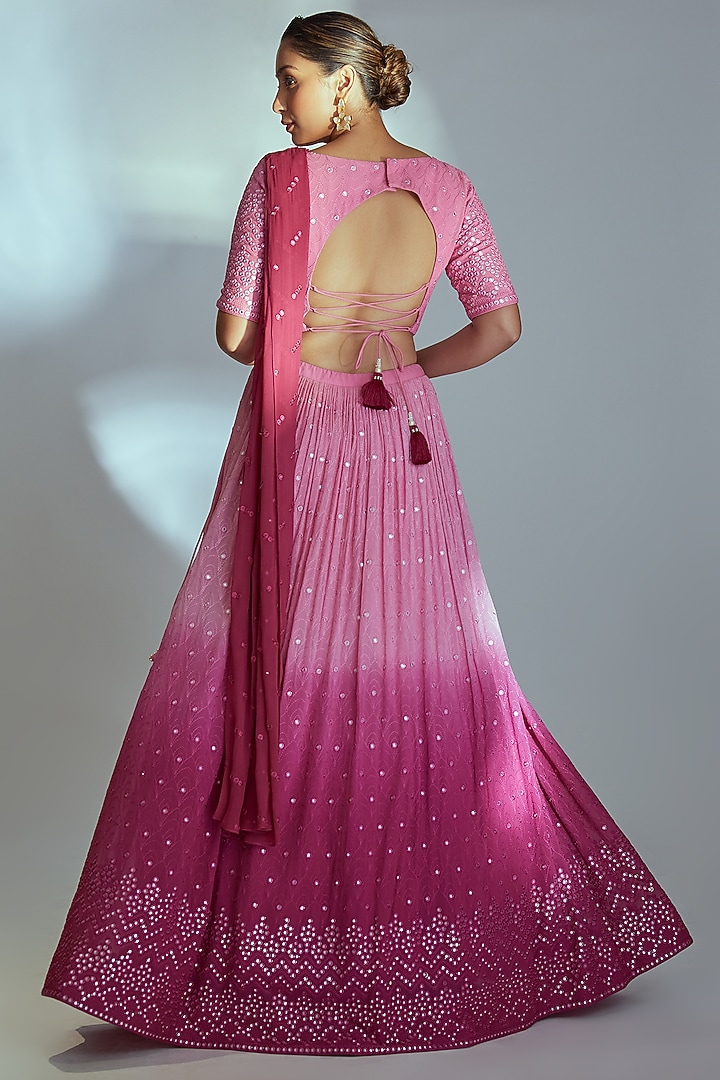 Pink Georgette Wedding Lehenga Set by Suruchi Parakh at Pernia's Pop Up Shop