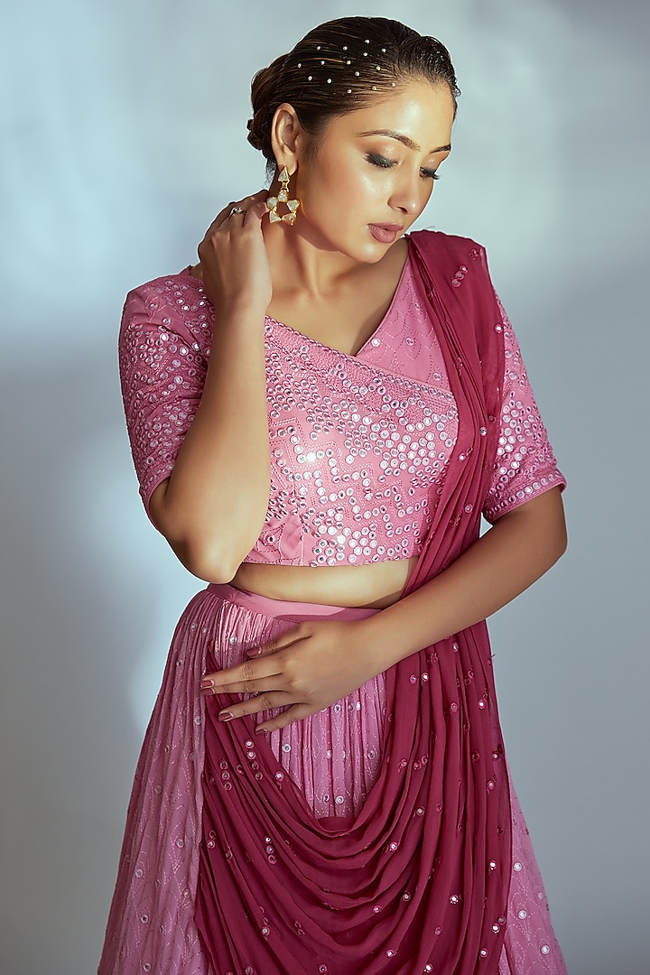 Pink Georgette Wedding Lehenga Set by Suruchi Parakh at Pernia's Pop Up Shop