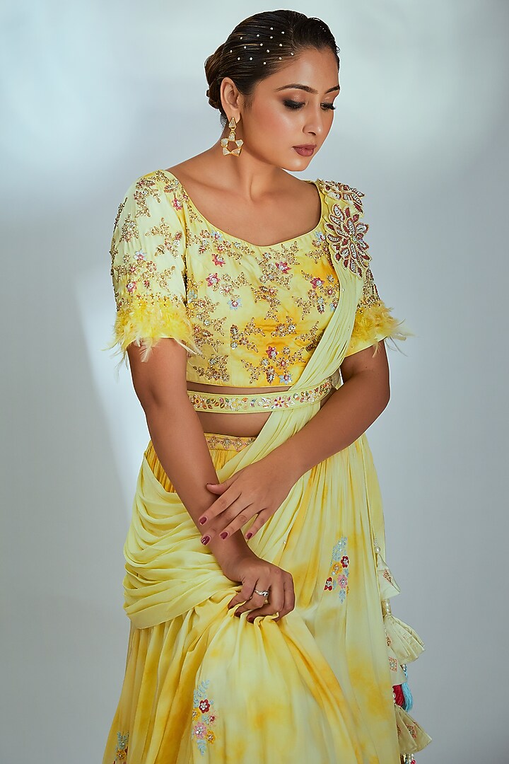 Yellow Wedding Lehenga Set With Print by Suruchi Parakh at Pernia's Pop Up Shop