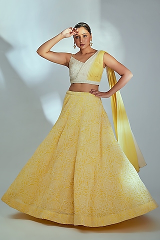 Yellow Embroidered Lehenga Set by Suruchi Parakh
