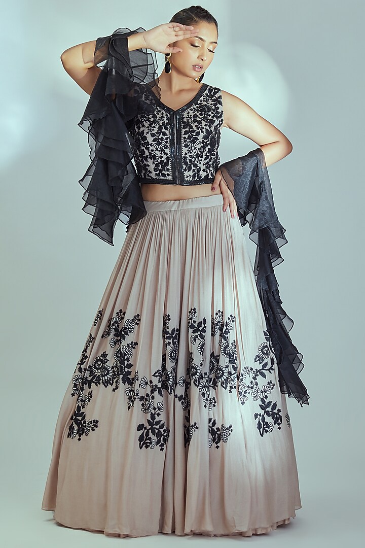 Black & Nude Embroidered Wedding Lehenga Set by Suruchi Parakh at Pernia's Pop Up Shop