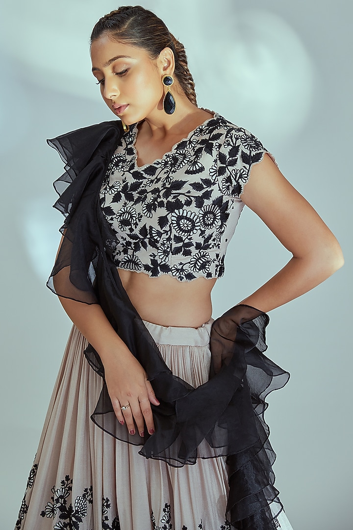 Nude & Black Wedding Lehenga Set With Embroidery by Suruchi Parakh at Pernia's Pop Up Shop