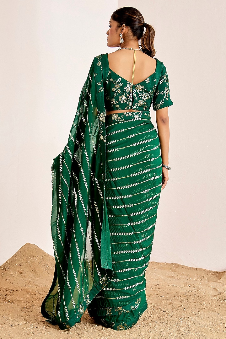 Bottle Green Organza Sequins Embroidered Wedding Saree Set by Suruchi Parakh at Pernia's Pop Up Shop