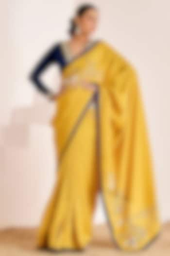 Mustard Yellow Shimmer Georgette Silk Sequins Work Saree Set by Suruchi Parakh at Pernia's Pop Up Shop