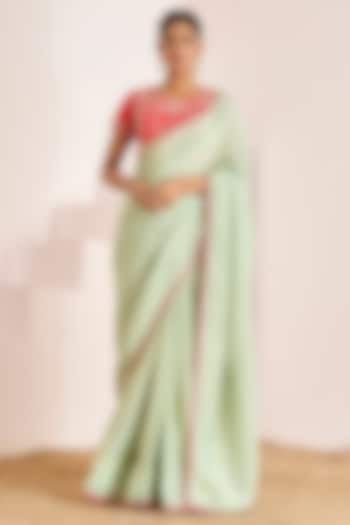 Mint Shimmer Georgette Silk Cutwork Saree Set by Suruchi Parakh at Pernia's Pop Up Shop