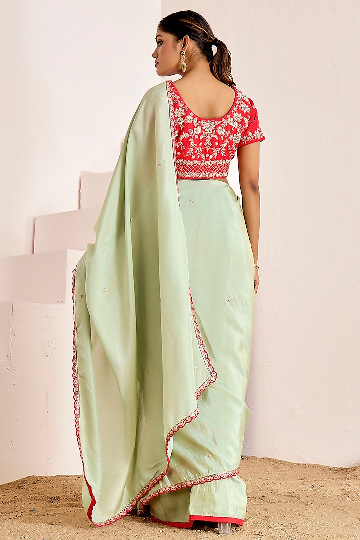 Mint Shimmer Georgette Silk Cutwork Wedding Saree Set by Suruchi Parakh at Pernia's Pop Up Shop