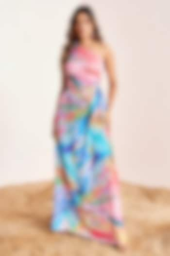 Multi-Colored Satin Silk One-Shoulder Maxi Dress by Suruchi Parakh at Pernia's Pop Up Shop