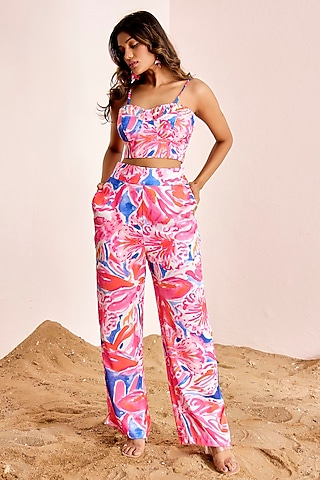 Multi-Colored Satin Silk Embellished Co-Ord Set by Suruchi Parakh
