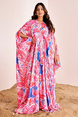 Multi-Colored Satin Silk Kaftan by Suruchi Parakh