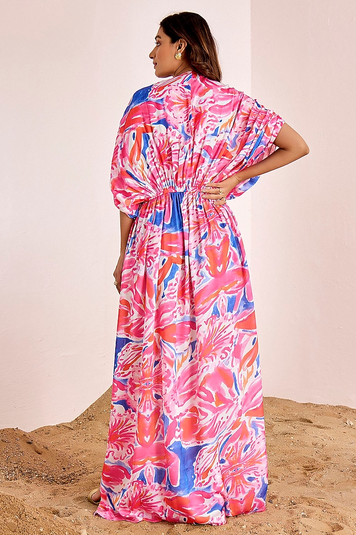 Multi-Colored Satin Silk Embellished Maxi Vacation Dress by Suruchi Parakh at Pernia's Pop Up Shop