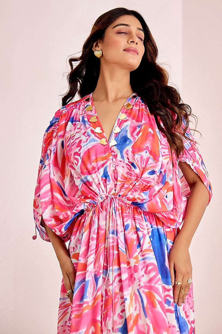 Multi-Colored Satin Silk Embellished Maxi Vacation Dress by Suruchi Parakh at Pernia's Pop Up Shop