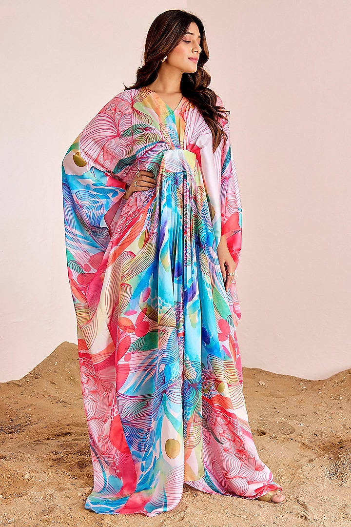 Multi-Colored Satin Silk Kaftan by Suruchi Parakh at Pernia's Pop Up Shop