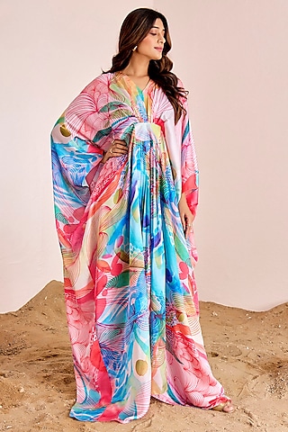 Multi-Colored Satin Silk Kaftan by Suruchi Parakh