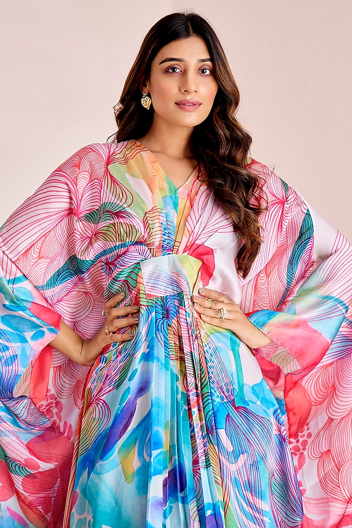 Multi-Colored Satin Silk Kaftan by Suruchi Parakh at Pernia's Pop Up Shop