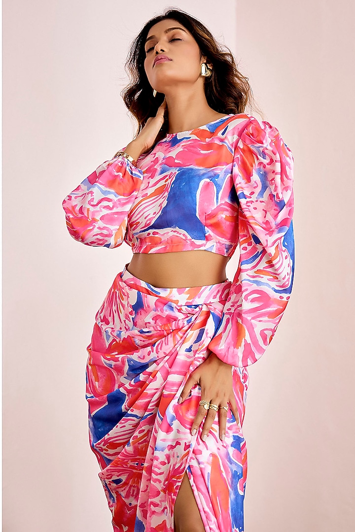 Multi-Colored Satin Silk Draped Skirt Set by Suruchi Parakh at Pernia's Pop Up Shop