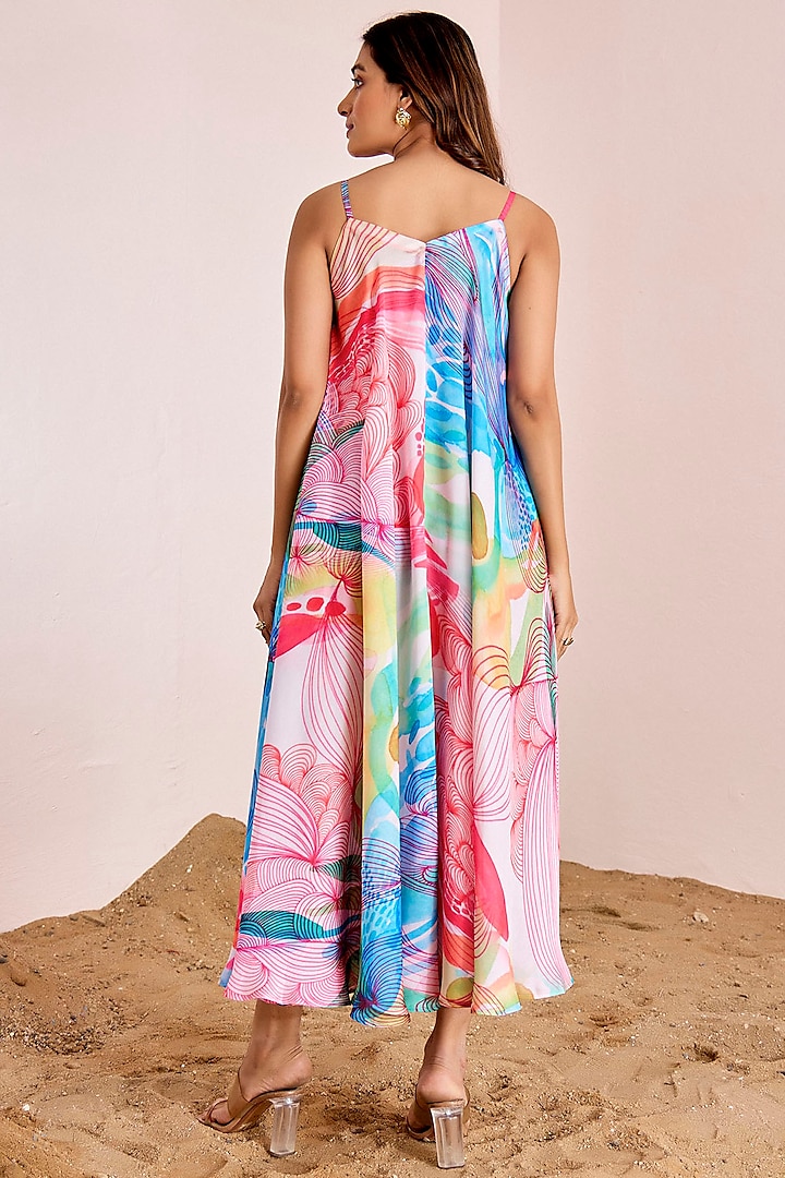 Multi-Colored Satin Silk Midi Vacation Dress by Suruchi Parakh at Pernia's Pop Up Shop