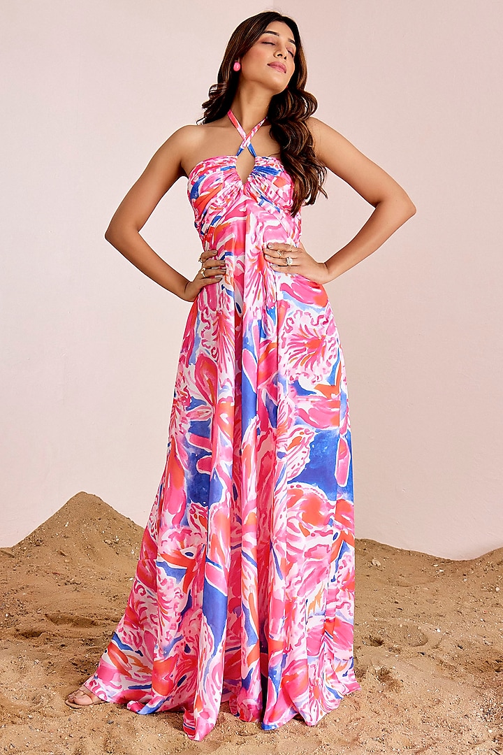 Multi-Colored Satin Silk Maxi Dress by Suruchi Parakh at Pernia's Pop Up Shop