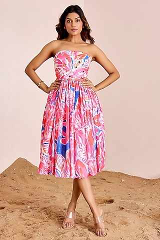 Multi-Colored Satin Silk Strapless Tube Dress by Suruchi Parakh