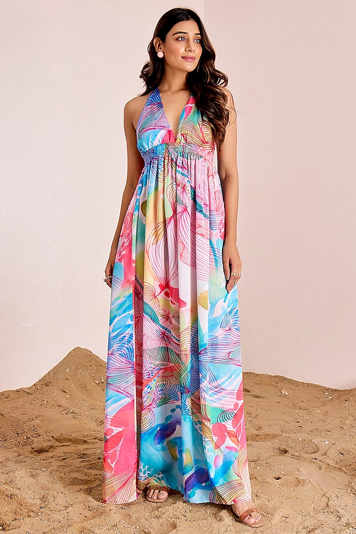 Multi-Colored Satin Silk Maxi Dress by Suruchi Parakh at Pernia's Pop Up Shop