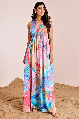 Multi-Colored Satin Silk Maxi Dress by Suruchi Parakh