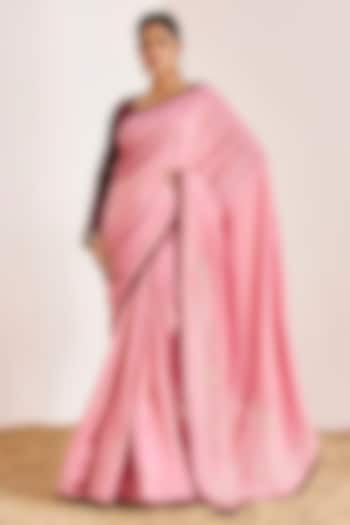 Pink Shimmer Georgette Silk Hand Embroidered Saree Set by Suruchi Parakh at Pernia's Pop Up Shop