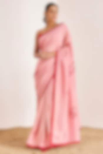 Blush Pink Shimmer Georgette Silk Hand Embroidered Saree Set by Suruchi Parakh at Pernia's Pop Up Shop