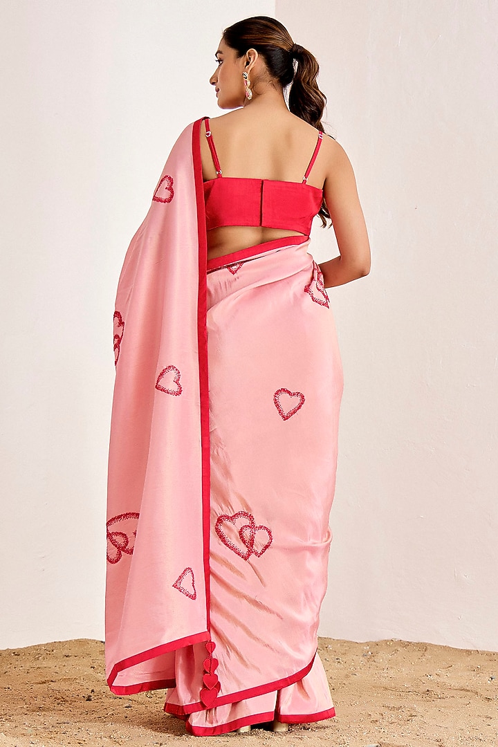 Blush Pink Shimmer Georgette Silk Hand Embroidered Wedding Saree Set by Suruchi Parakh at Pernia's Pop Up Shop
