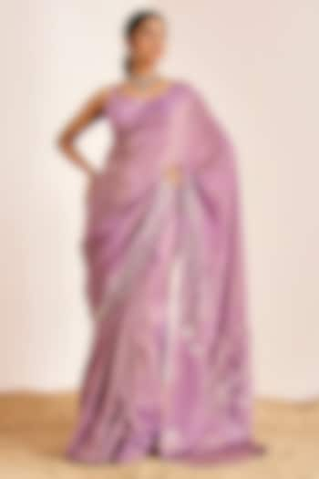 Lavender Shimmer Georgette Silk Hand Embroidered Saree Set by Suruchi Parakh at Pernia's Pop Up Shop