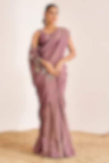 Dark Dusty Violet Shimmer Georgette Silk Saree Set by Suruchi Parakh at Pernia's Pop Up Shop