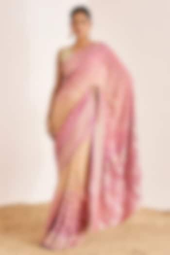 Mauve & Beige Banarasi Bandhani Saree Set by Suruchi Parakh at Pernia's Pop Up Shop