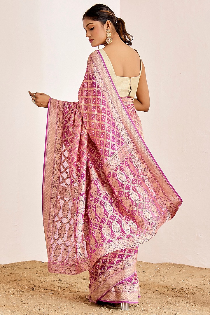 Mauve & Beige Banarasi Bandhani Party Wear Saree Set by Suruchi Parakh at Pernia's Pop Up Shop