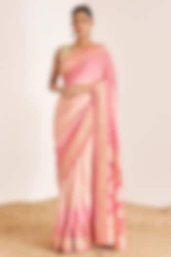 Pink Ombre Banarasi Bandhani Saree Set by Suruchi Parakh at Pernia's Pop Up Shop