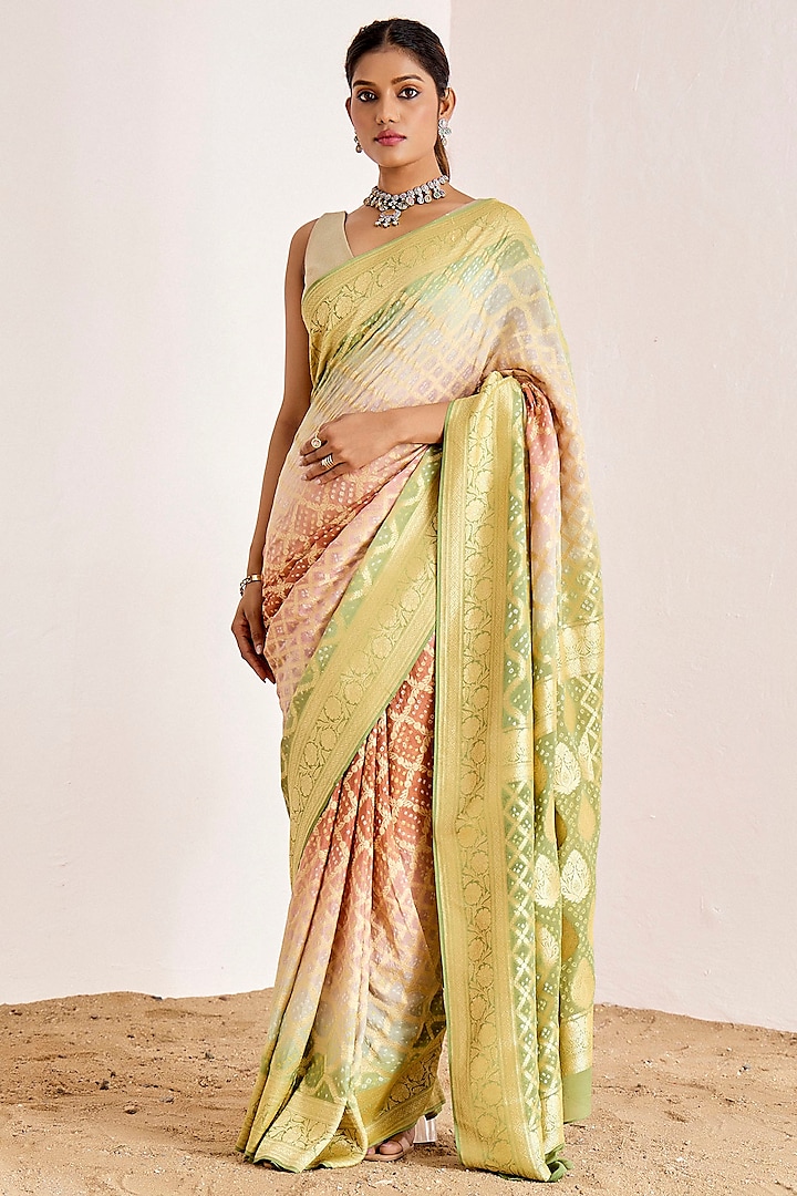 Multi-Colored Banarasi Bandhani Saree Set by Suruchi Parakh at Pernia's Pop Up Shop