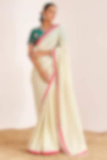 Off-White Shimmer Georgette Silk Saree Set by Suruchi Parakh at Pernia's Pop Up Shop