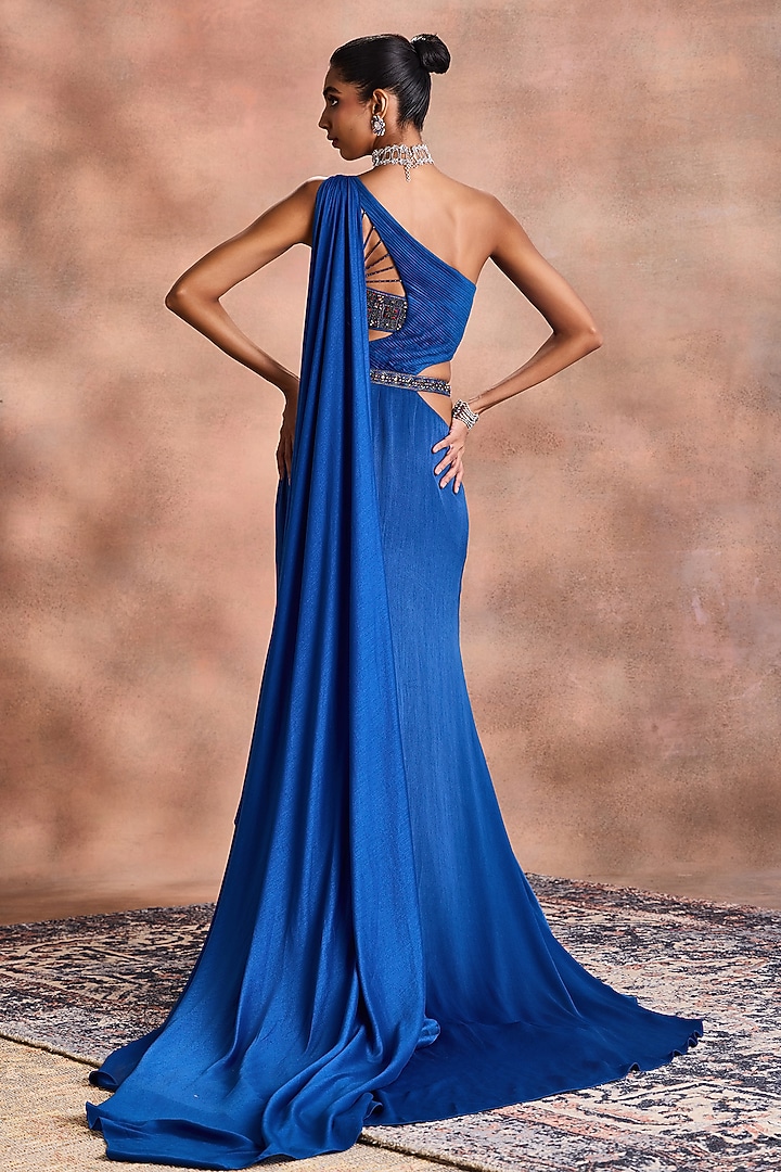 Nautical Blue Mori Silk Embellished Wedding Gown by Supria Munjal at Pernia's Pop Up Shop