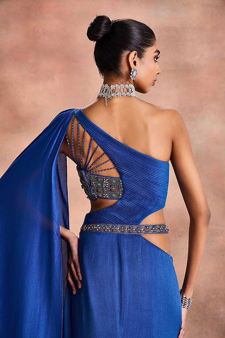 Nautical Blue Mori Silk Embellished Wedding Gown by Supria Munjal at Pernia's Pop Up Shop
