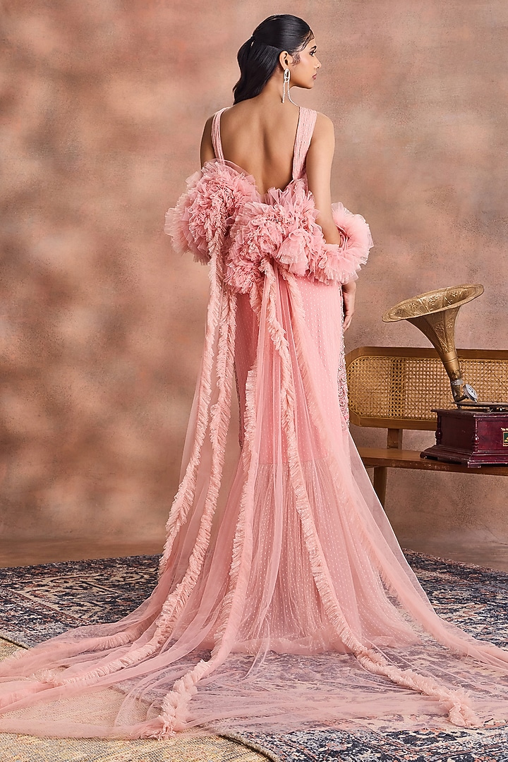 Pearl Blush Dotted Net Embroidered Wedding Gown by Supria Munjal at Pernia's Pop Up Shop