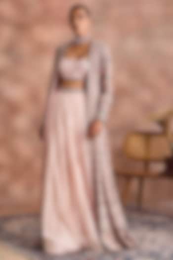 Peach Chanderi Silk Embellished Jacket Set by Supria Munjal at Pernia's Pop Up Shop