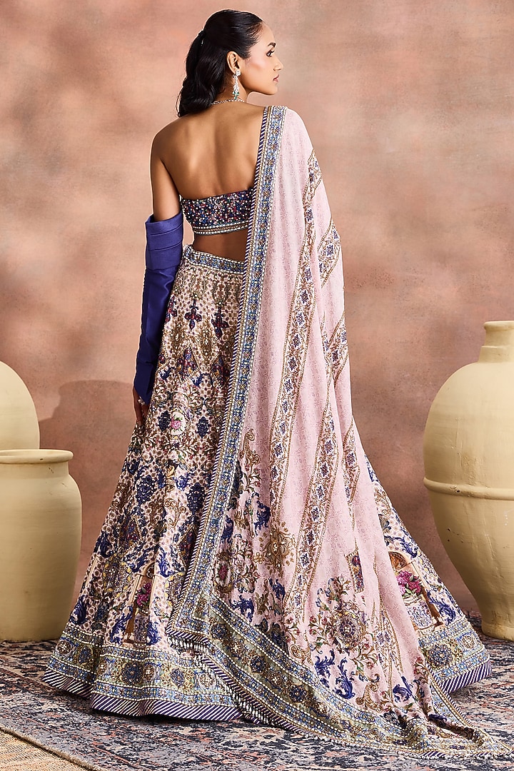 Royal Blue Chanderi Silk Printed & Embellished Bridal Lehenga Set by Supria Munjal at Pernia's Pop Up Shop