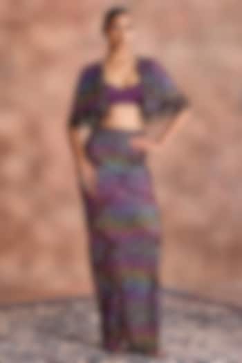 Shadow Purple Zero Net Embroidered Jacket Set by Supria Munjal at Pernia's Pop Up Shop